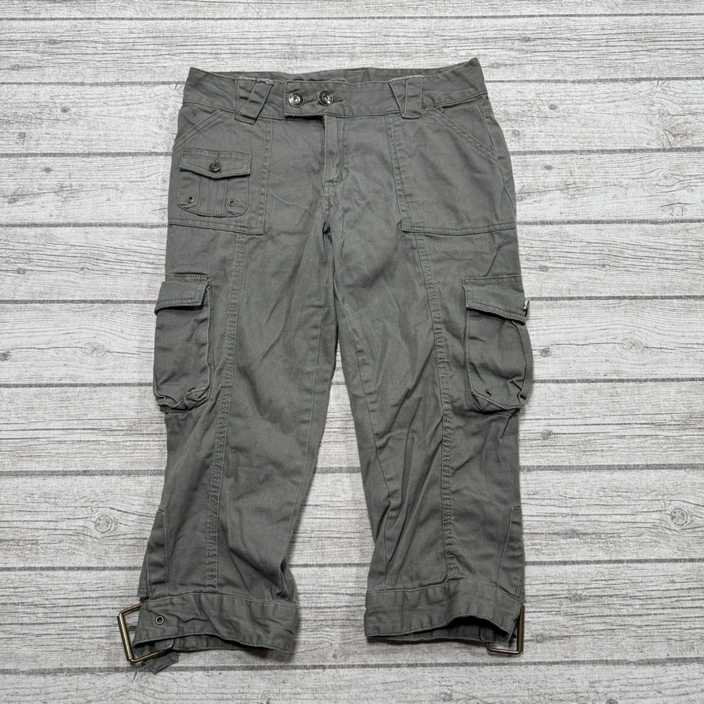 Vintage Cargo Capri Pants Women's 5/6 Olive Green Utility Buckle Cuff Cropped